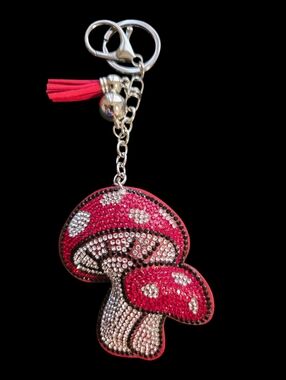 Red Crystal Mushroom Bag Charm Keychainwith Tassel